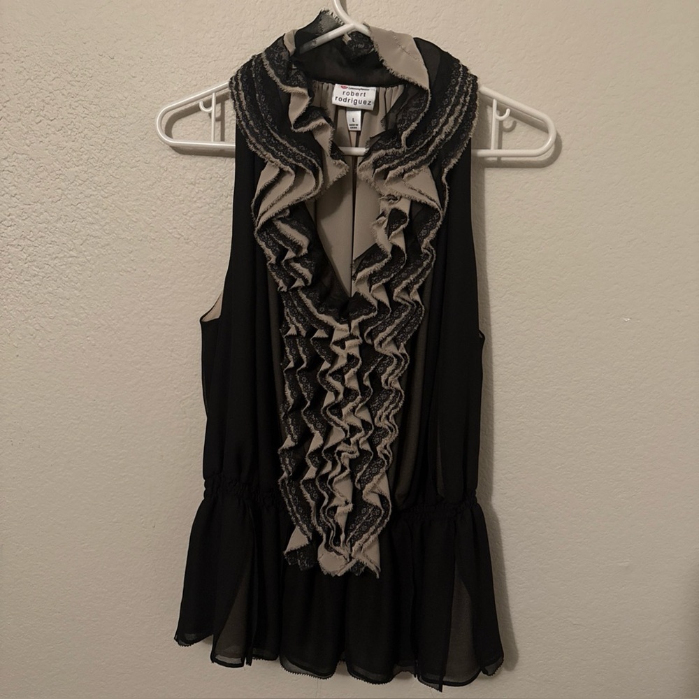 Robert Rodriguez Black and Cream Ruffled Blouse